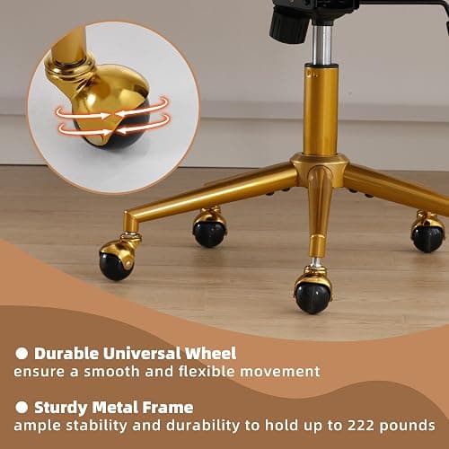 Westice Home Office Desk Chairs, Modern Velvet Rolling Chair, Height Adjustable Swivel Vanity Chair with Golden Base, Ergonomic Chair for Vanity Study, Living Room Computer Room, Beige thumbnail 7