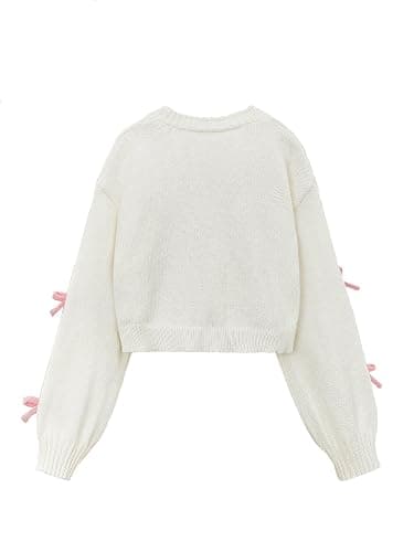 SHENHE Girl's Bow Button Down Knitted Cardigan V Neck Loose Cute Crop Sweater Outwear thumbnail 2