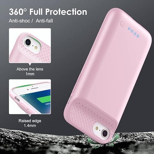 QTshine Battery Case for iPhone 8/7/6s/6/SE (2022/2020),[2025 Upgraded] 7000mAh Ultra-Slim Portable Extended Charger Cover for iPhone 8/7/6s/6/SE (2022/2020) Charging Case (4.7 Inch)-Pink thumbnail 5