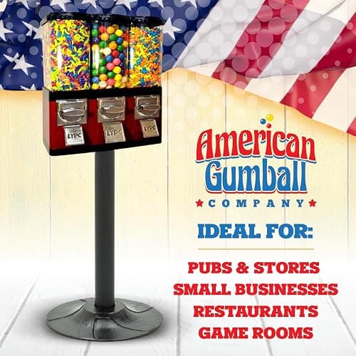 Red Triple Compartment Commercial Vending Machine for 1 inch Gumballs, 1 inch Toy Capsules, Bouncy Balls, Candy, Nuts with Stand by American Gumball Company - Triple Compartment thumbnail 6