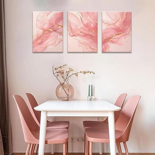 Fetyiu Pink Canvas Wall Art Pink And Gold Abstract Painting Wall Decor 3 Piece Minimalist Modern Marble Pictures Wall Decor for Bedroom Bathroom Living Room Office 12x16in Framed thumbnail 6