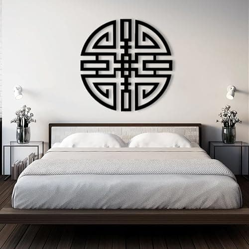 Wealth Attraction Metal Wall Art, Feng Shui Metal Wall Decor, Geometrical Metal Wall Decor, Wealth Attraction Wall Hanging, Chinese Wall Art Decor, Housewarming Gift, Wall Decor for Bedroom (Gold, 28 x 28 in / 70 x 70 cm) thumbnail 3