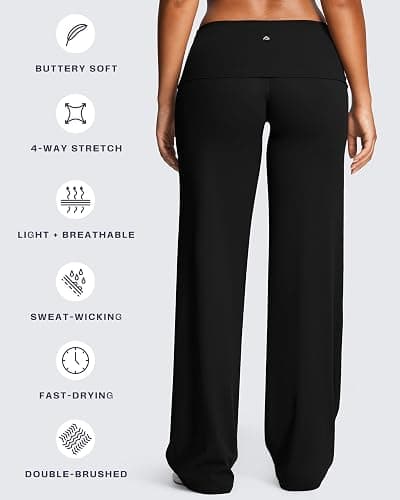 Aoxjox Women's Workout Fold Over Waist Straight Leg Bottoms Lumastretch™ Gym Yoga Pants 31"/33"/35" thumbnail 5