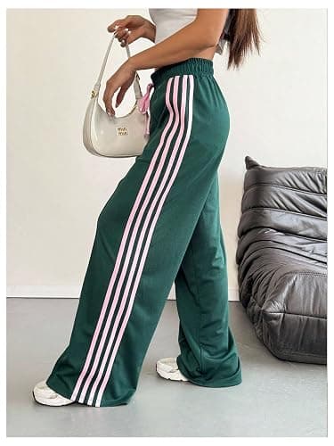 BEAUDRM Women's Baggy Sweatpants Y2k Striped Drawstring Waist Wide Leg Stacked Workout Track Pants Streetwear thumbnail 4