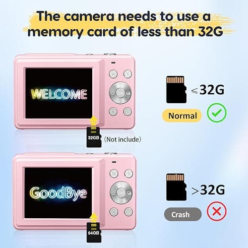 CAMKORY Digital Camera 1080P 44MP FHD Compact Digital Camera 16X Digital Zoom Anti-shake Vlogging Camera for Students Seniors Beginner Pink thumbnail 3