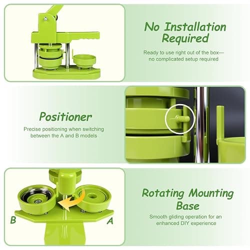 Yunziling 58mm Button Maker Kit with 100-Set DIY Supplies | Create custom pins, souvenirs & crafts easily. No tools or setup—great for gifts, teaching, and DIY fun, green thumbnail 5