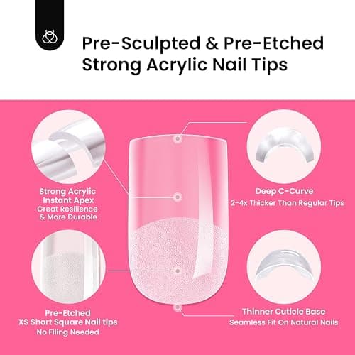 Beetles Tipex Gel Nail Kit Extra Short Square: 16 Sizes Instant Apex Nail Tips, 224 Pcs Pre-Building False Nail Tips with Tipex Nail Glue, Mini Nail Lamp-Thick Acrylic Nail Set thumbnail 7