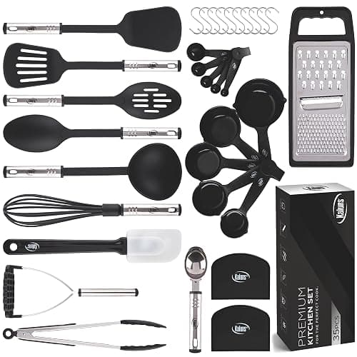 Kitchen Utensils Set 35 PCS Cooking Utensils Set, Nonstick and Heat Resistant Nylon Stainless Steel Silicone Spatula Set - Kitchen Gadgets Home Essentials Kitchen Accessories, Apartment Must Haves - Image 1