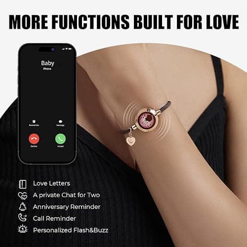 Long Distance Touch Bracelets for Couples, Light up & Vibration for Love Couples Bracelets | Long Distance Valentines Day Gifts for Girlfriend, One-to-One Bluetooth Pairing via App thumbnail 3