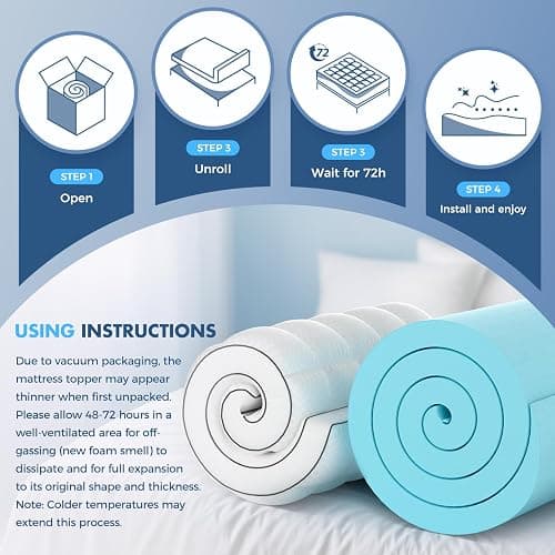Dual Layer 4 Inch Memory Foam Mattress Topper King Size, 2 Inch Cooling Gel Memory Foam, 2 Inch Soft Pillow Top Pad, Breathable Mattress Cover for Back Pain Relief, Deep Elastic Pocket, White thumbnail 9