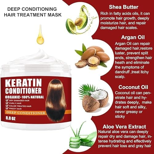 Keratin Hair Mask,Keratin Hair Treatment 250g Hair Mask for Dry Damaged Hair,Deep Conditioning Hair Treatment Mask Repair Treatment Damage Hair Root,Natural Deep Conditioner Hydrating Hair Care Gifts thumbnail 2