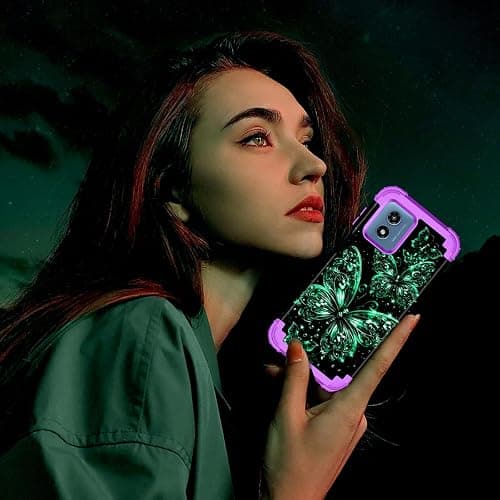 Casetego Compatible with Moto G 5G 2024 Case,Glow in The Dark Three Layer Heavy Duty Sturdy Shockproof Full Protection Rugged Hard PC+Soft TPU Bumper Case,All Purple thumbnail 6