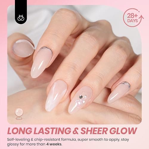 beetles Gel Polish Whispers of Love Jelly Gel Nail Polish Set - 6 Colors Milky White Nude Pink Neutral Sheer Translucent Soak Off UV Gel Nail Kit, Nail Concealer for Salon DIY Manicure Gift for Women thumbnail 4