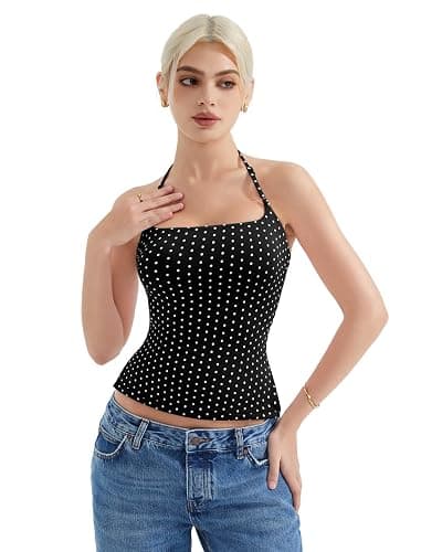 SUUKSESS Women Halter Double Lined Tank Top Backless Going Out Camisole Crop Top thumbnail 6