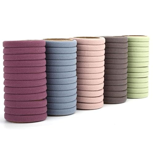 Qarwayoc 50PCS Large Hair Ties, Thick Cotton Seamless Hair Ties, Hair Elastic Ponytail Holders, No Damage for Thick Heavy Hair, 2 Inch in Diameter, 5 Colors thumbnail 5