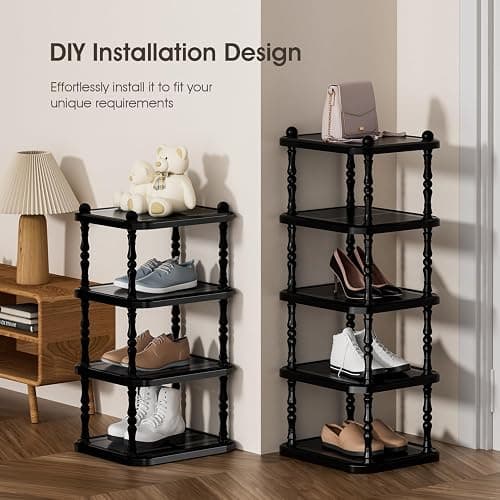 ZNYOPA 5-Tier Vertical Shoe Rack – Space-Saving Tall Narrow Shoe Organizer for Entryway, Closet, Stackable & DIY, Perfect for Small Rooms, Black thumbnail 5