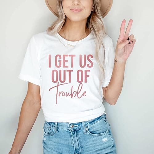 DT POD I Get us Into Trouble I Get us Out of Trouble Shirt, Girls Trip Tshirts for Women, BFF Shirts, Bestfriend Bestie Shirt - Best Friend Shirts for 2 Matching thumbnail 3