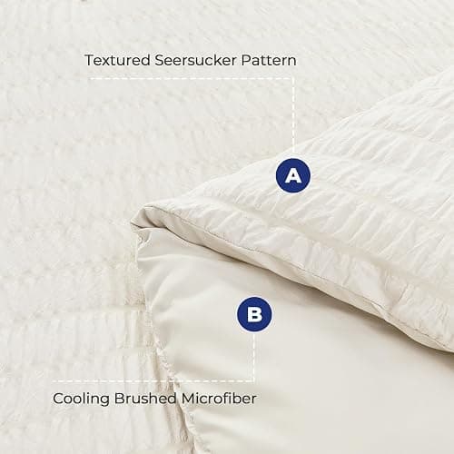 HYMOKEGE Ivory Twin XL Comforter Set Seersucker 5 Pieces, All Season Luxury Bed in a Bag for Bedroom, Bedding Set with Comforter, Sheets, Pillowcase & Sham thumbnail 5