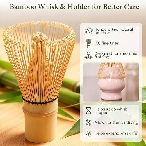 HUSHHAVN Matcha Whisk Set, Ceramic Matcha Set Includes Bowl & Holder, Bamboo Whisk (Chasen), Scoop, Spoon and Sifter, 6Pcs Matcha Kit Covers Everything Needed for Making Matcha (Leaf Pink) thumbnail 7