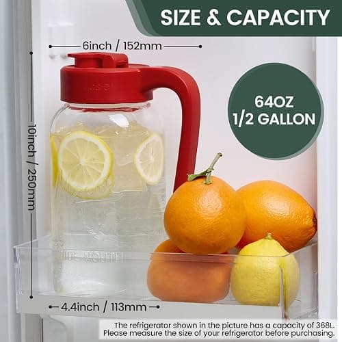 Spreccio Mason Jar Pitcher, 64 oz (2 quart), Glass Pitcher with Lid | Airtight, Leak proof, Ergonomic Handle, Pour Spout Lid, Fridge Safe, for Sun Tea, Iced Tea, Cold Brew, Lemonade, Outside thumbnail 2