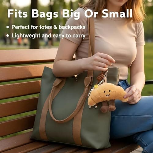 XIXIAOYAN Croissant Plush Keychain - Cute Smiling Face Plushie Charm, Soft Fluffy Stuffed Charm for Purse, Handbag, Backpack & Car Keys - Adorable Bag Charms for Women (Pom Pom Keychain Gift) thumbnail 5