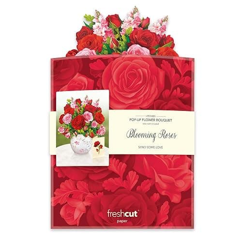 Freshcut Paper Pop Up Cards, Blooming Roses, 12 Inch Life Sized Forever Flower Bouquet 3D Popup Greeting Cards, Valentine's Day, Anniversary Card, Blank Notecard & Envelope - Blooming Roses thumbnail 7