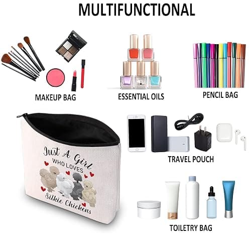 G2TUP Silkie Chicken Lover Gift Who Loves Silkie Chickens Makeup Bag Silkie Chicken Owner Cosmetic Bag Crazy Chicken Lady Zipper Travel Bag (Who Loves Silkie Chickens White Bag) thumbnail 6