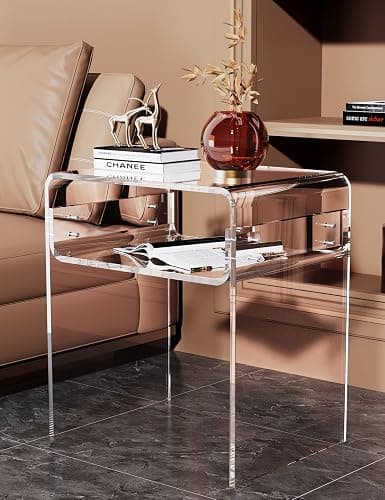 solaround Clear Acrylic End Table 2-Tier Bedside nightstand for Living Room Bedroom Home Decor (Clear) thumbnail 4