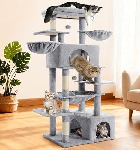 ABCPET Cat Tree Large Cat Tower Tree 68" Multi-Level Cat Tower for Indoor Cats with Sisal Scratching Posts, Widen Cat Perche, Square Hammock, 2 Widen Condos, Scratching Posts, Light Grey - Image 1