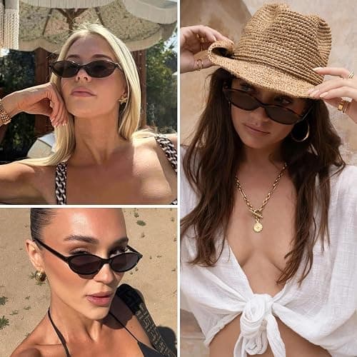 ViewJoy Retro Oval Cat Eye Sunglasses for Women Small Y2K Thin Frame 100% UV Protection Lightweight Vintage 90s Sun Glasses thumbnail 2