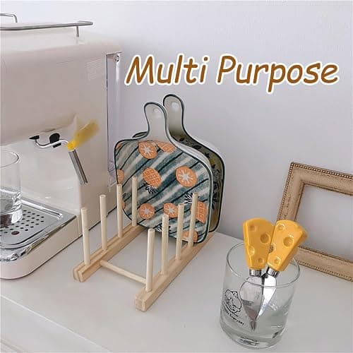 YUNYU Wooden Plate Rack Organiser - 6 Slot Dish Drainer & Storage Holder for Kitchen/Bedroom/Study | Fits Chopping Boards/Cups/Books/Pot Lids/Baking Trays (Natural Wood) thumbnail 6