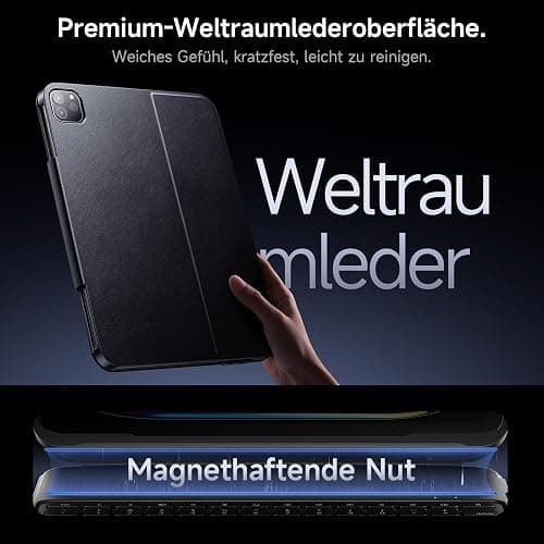 HOU Hülle mit Tastatur für iPad Air 11 Zoll (M3/M2) & Air 5./4. Gen & iPad Pro 11 Zoll (M4/4./3./2./1. Gen) – Leicht und tragbar, Weltraumleder, verstärkte Vier-Ecken-Schutz, QWERTZ thumbnail 5