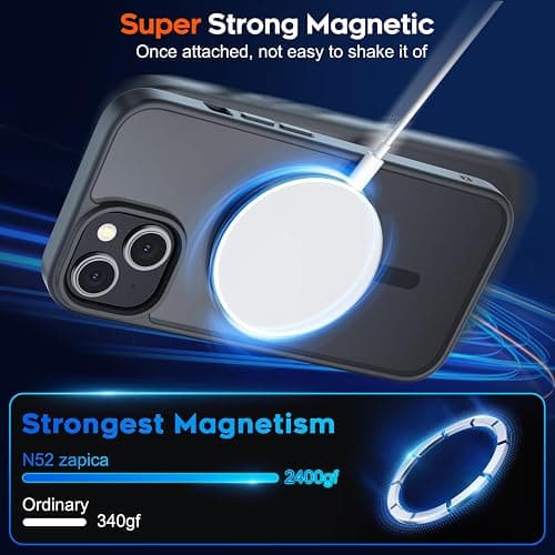 zapica Magnetic for iPhone 15 Case & iPhone 14 Case, [Compatible with MagSafe] [Military Grade Drop Protection] Translucent Matte Shockproof Anti-Scratch Phone Cover, Black thumbnail 3