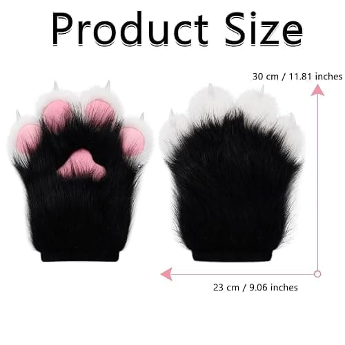 HAOAN Furry Faux Fur Fox Cat Paws Gloves Animal Fursuit Mittens Halloween Christmas Cosplay Costume Props thumbnail 3