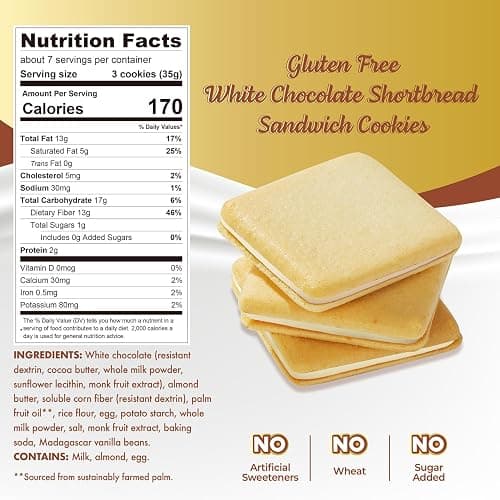 ChocZero Chocolate Cookies, White Chocolate Jolies – Gluten Free, No Added Sugar, 20 Crispy Chocolate Filled Keto Cookies Per Box, 8 Ounce thumbnail 2