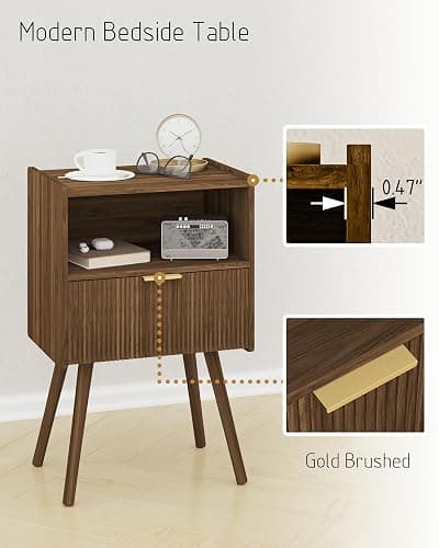 JOONEE Nightstand,Modern Bedside Table with Storage Drawer and Open Wood Shelf, for Living Room, Bedroom and Small Spaces, Accent Night Stand with Solid Wood Legs, Easy Assembly,Walnut Brown thumbnail 6
