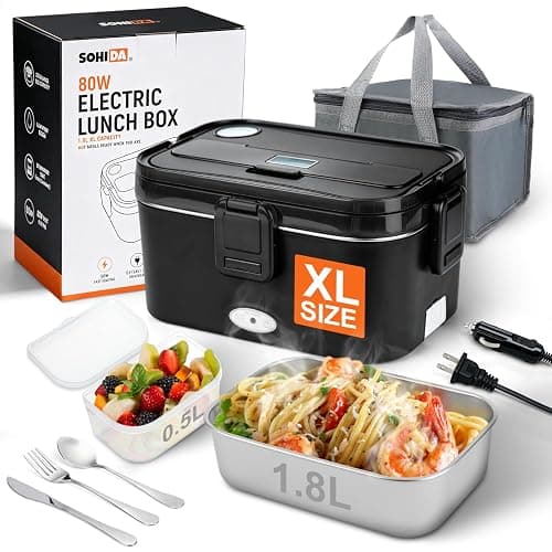 1.8L Heated Lunch Box for Men, Portable Food Warmer for Car/Truck/Office | Sohida 80W Electric Lunch Box for Adults: Leak-Proof and Dishwasher-Safe, 12V/24V/110V Lonchera Eléctrica Portátil for Worker - Image 1