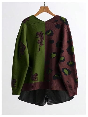 WDIRARA Women's Leopard Tiger Print Cardigan V Neck Long Sleeve Color Block Button Down Sweater Outwear thumbnail 2