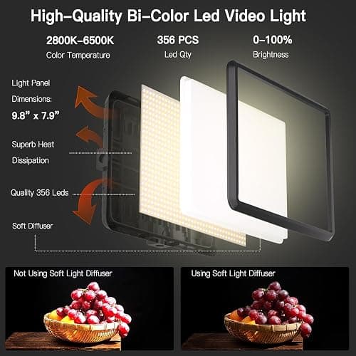 2-Pack LED Video Light Kit, NiceVeedi Studio Light, 2800-6500K Dimmable Photography Lighting Kit with Tripod Stand&Phone Holder, 73" Stream Light for Video Recording, Game Streaming, YouTube thumbnail 2
