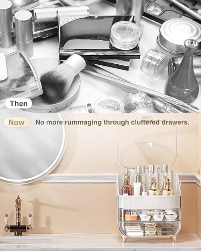 Makeup Organizer Countertop, Skincare Holder Bathroom Counter Organizer, Storage Box Cosmetic Display Cases, Teen Girl Gifts Make up Organizers for Vanity, Dresser (Rose Gold) thumbnail 7