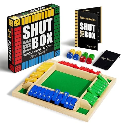 Maiji Planet Classic Original Shut The Box Game, Math Dice Board Game for Family Night Classroom Travel, Wooden Table for Group Kid Adult Senior, Camp Party Bar, Easy Quick and Fun, 2-4 Players - Image 1
