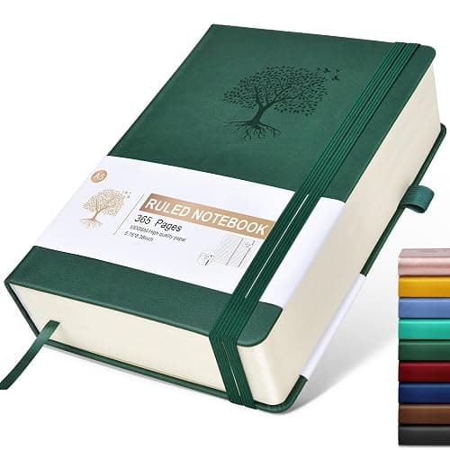 Lined Journal Notebook -365 Pages A5 Thick Journals for Writing Ruled Notebook, Hardcover Leather Journal for Women Men Daily Journal Notebook for Work, Note Taking, 100Gsm Lined Paper( 5.75'' X 8.38'' Green) - Image 1