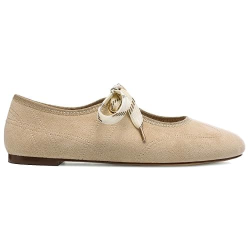 Yellhum Lace up Round Toe Ballet Flats for Women Cute Slip on Soft Mary Jane Flats Casual Ballerina Shoes thumbnail 5