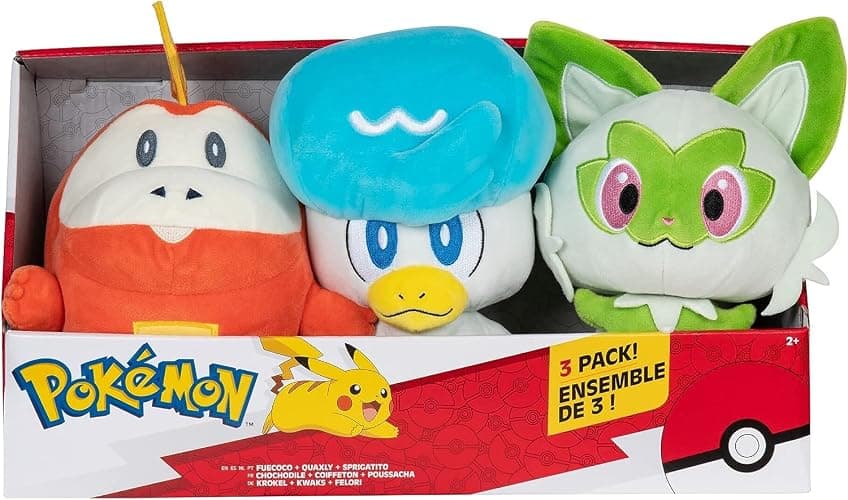 Pokémon Paldea First Partner Plush 3 Pack - 8-Inch Pokémon Plush of Fuecoco, Quaxly, and Sprigatito thumbnail 3