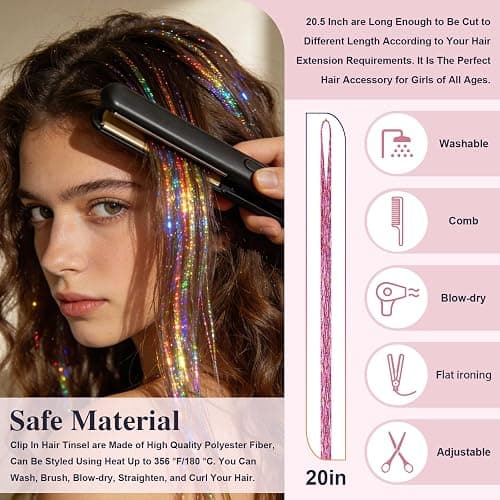 12 Colors Hair Tinsel Kit Hair Extensions 48 Inch With Tool 3600 Strands Sparkling Dazzle Glitter Shiny Fairy Hair Heat Resistant for Girls Women Christmas New Year Festival Party thumbnail 4