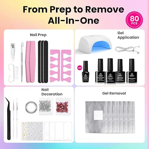 Beetles Gel Nail Polish Kit with U V Light - 80Pcs 55 Colors Gel Nail Kit | Color Enchantment with Everything Base Top Coat Beginner Starter at Home Nails Kit Manicure DIY Salon Tools Gifts for Women thumbnail 2