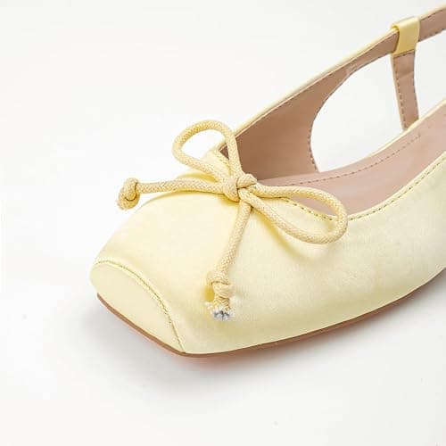 Lhamo Latso Women's Ballet Flats Slingbacks Square Toe Bow Knit Dressy Flat Shoes with Ankle Buckles Satin thumbnail 5