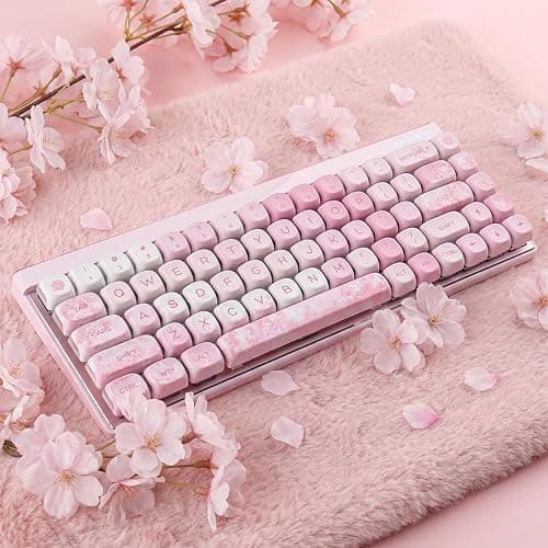Tsungup Keycaps-Pink Cherry Blossom MOA Keycaps,Cute Sakura Custom Keycap Set 133 Keys PBT Dye Sublimation Shine Through Keyboard caps for Cherry Gateron MX Swithes Mechanical Keyboard thumbnail 2