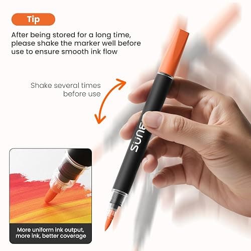 SUNEE 48 Colors Acrylic Paint Markers, Dual Tip Bullet & Brush Paint Pens with Automatic Ink Control System, Art Supplies for Adults & Teens, for Rock, Wood, Canvas, Glass Creative Projects thumbnail 7