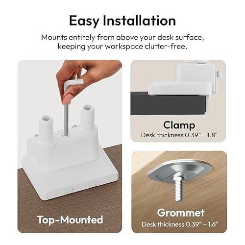 Pixio PS1D Wave White Dual Monitor Arm Stand Desk Mount - Fits up to 32 inches Monitors and up to 19.8lbs. VESA Compatibility and Integrated Cable Management thumbnail 6